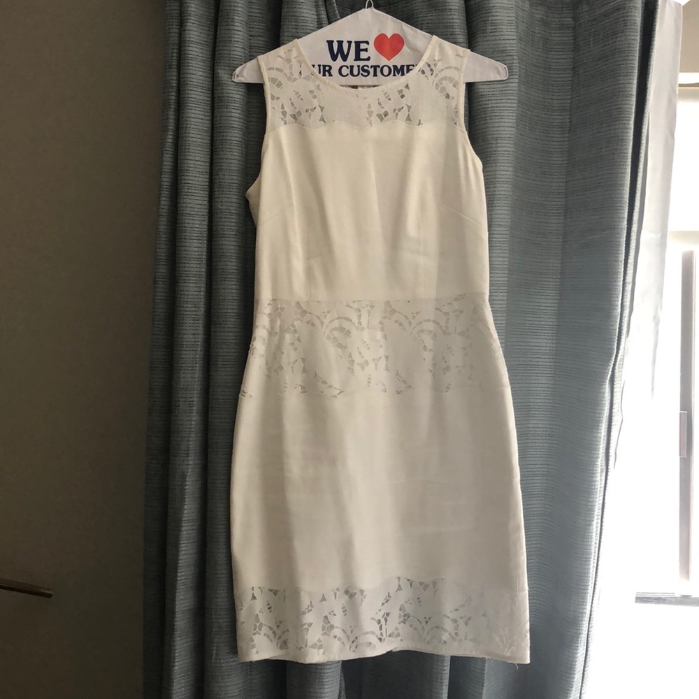White Tahari Lace Detail Dress